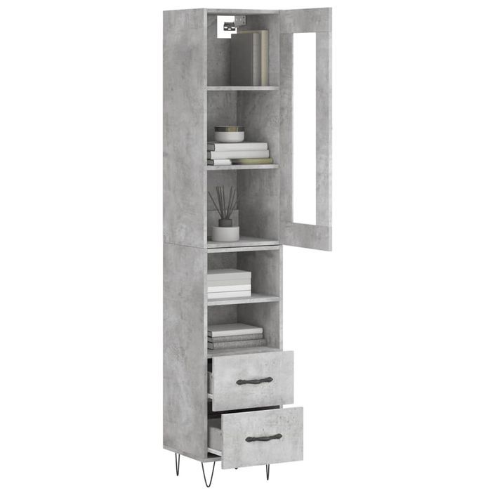 Buffet haut Gris béton 34,5x34x180 cm Bois d'ingénierie - Photo n°3