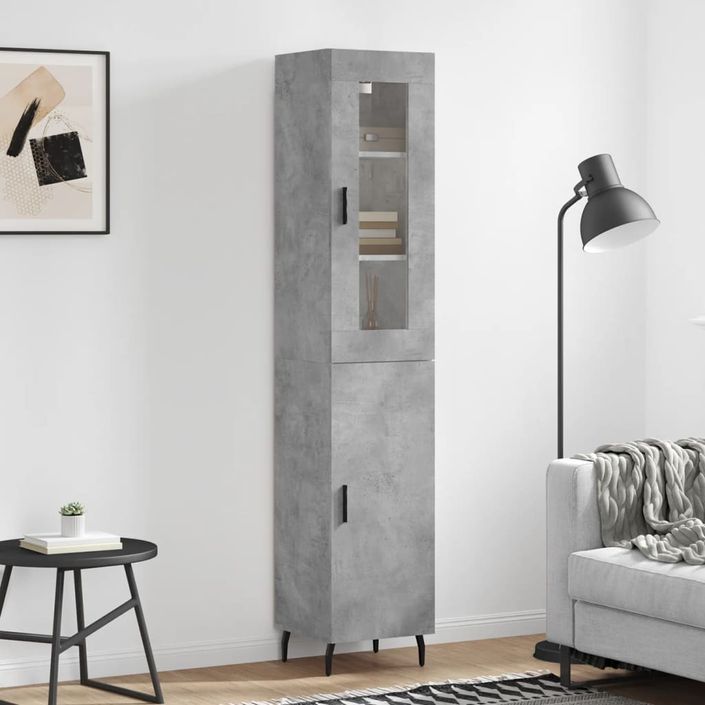 Buffet haut Gris béton 34,5x34x180 cm Bois d'ingénierie - Photo n°2