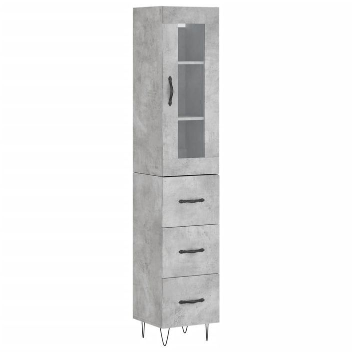 Buffet haut Gris béton 34,5x34x180 cm Bois d'ingénierie - Photo n°1