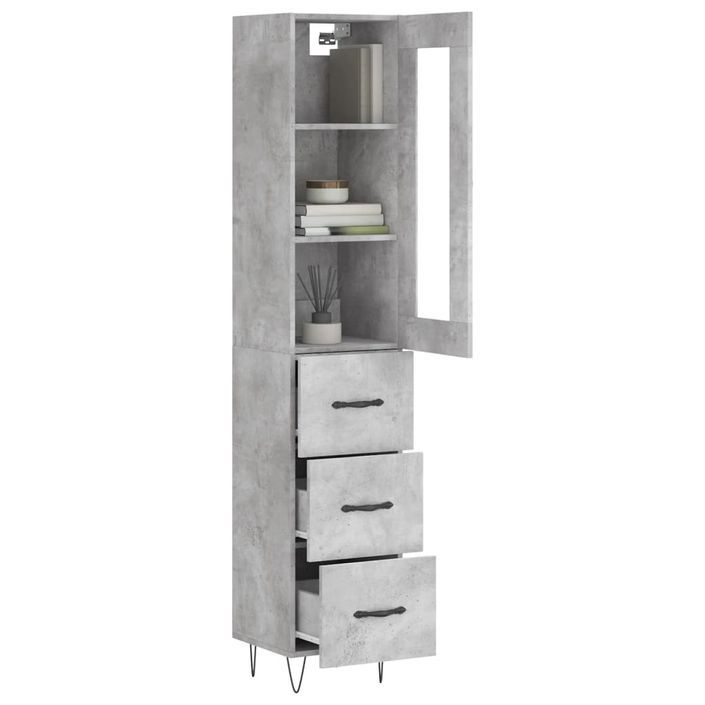 Buffet haut Gris béton 34,5x34x180 cm Bois d'ingénierie - Photo n°3