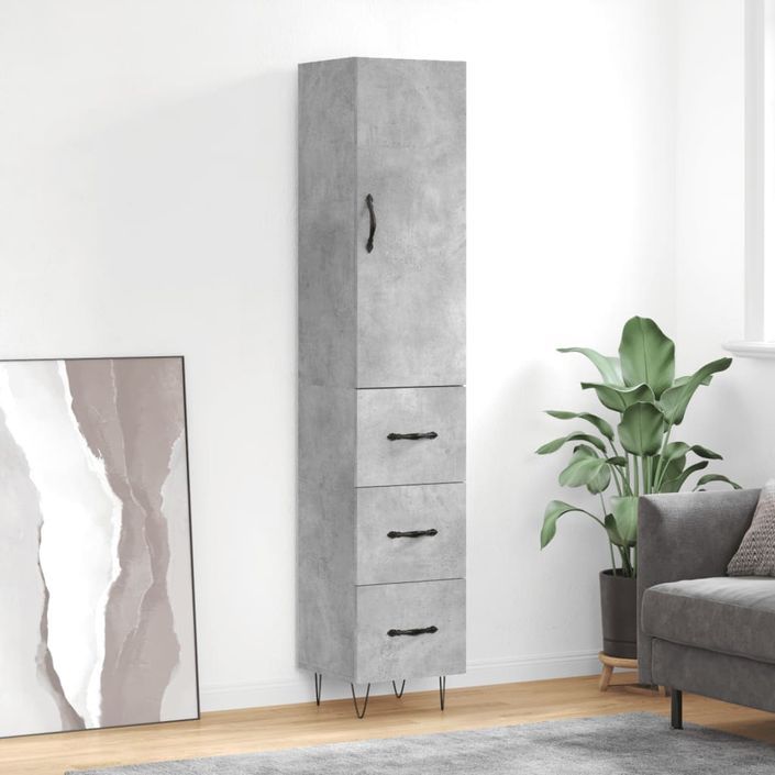 Buffet haut Gris béton 34,5x34x180 cm Bois d'ingénierie - Photo n°2