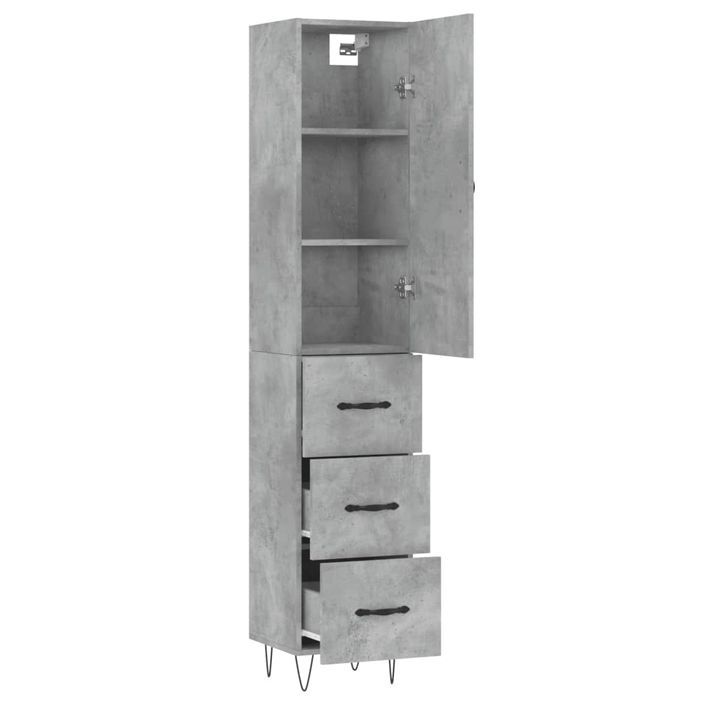 Buffet haut Gris béton 34,5x34x180 cm Bois d'ingénierie - Photo n°4