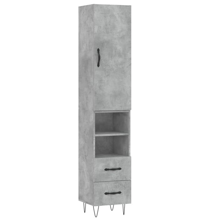 Buffet haut Gris béton 34,5x34x180 cm Bois d'ingénierie - Photo n°1