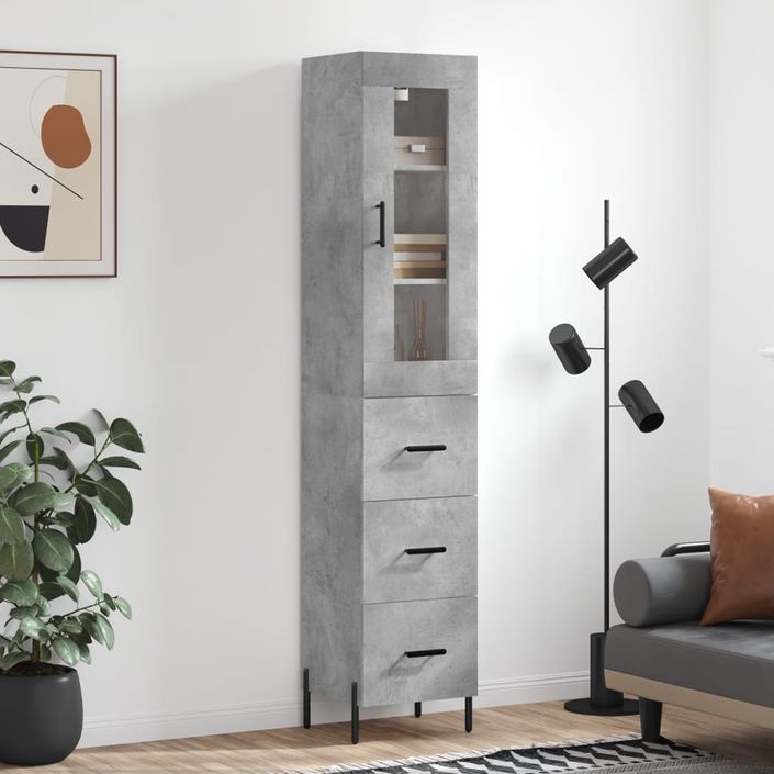 Buffet haut Gris béton 34,5x34x180 cm Bois d'ingénierie - Photo n°2