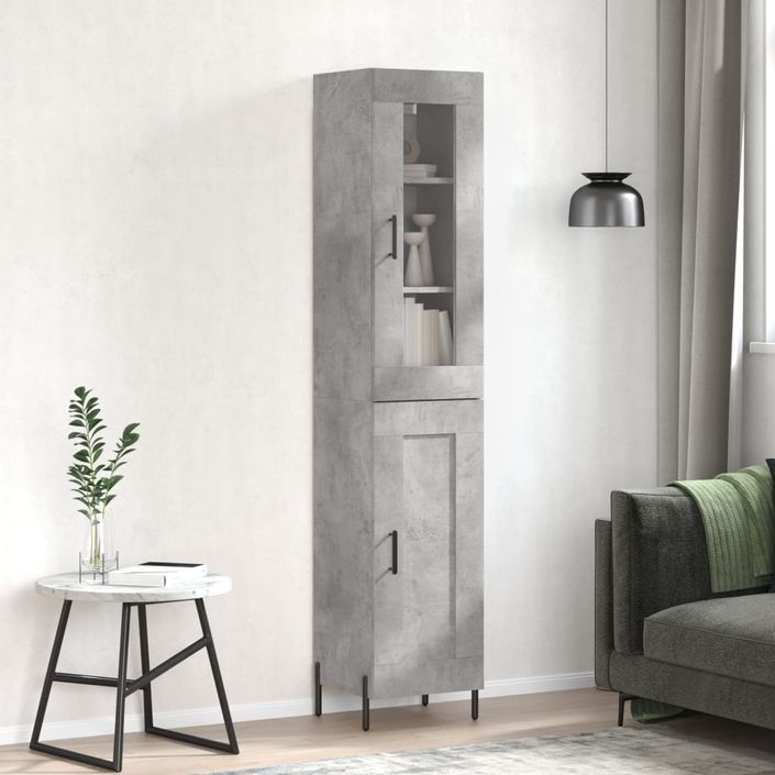 Buffet haut Gris béton 34,5x34x180 cm Bois d'ingénierie - Photo n°2