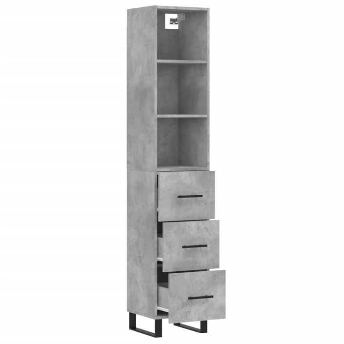 Buffet haut Gris béton 34,5x34x180 cm Bois d'ingénierie - Photo n°4