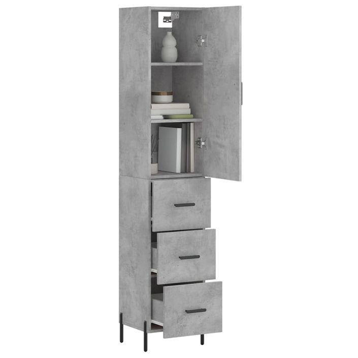 Buffet haut Gris béton 34,5x34x180 cm Bois d'ingénierie - Photo n°3