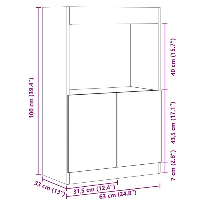 Buffet haut gris béton 63x33x100 cm bois d'ingénierie - Photo n°12