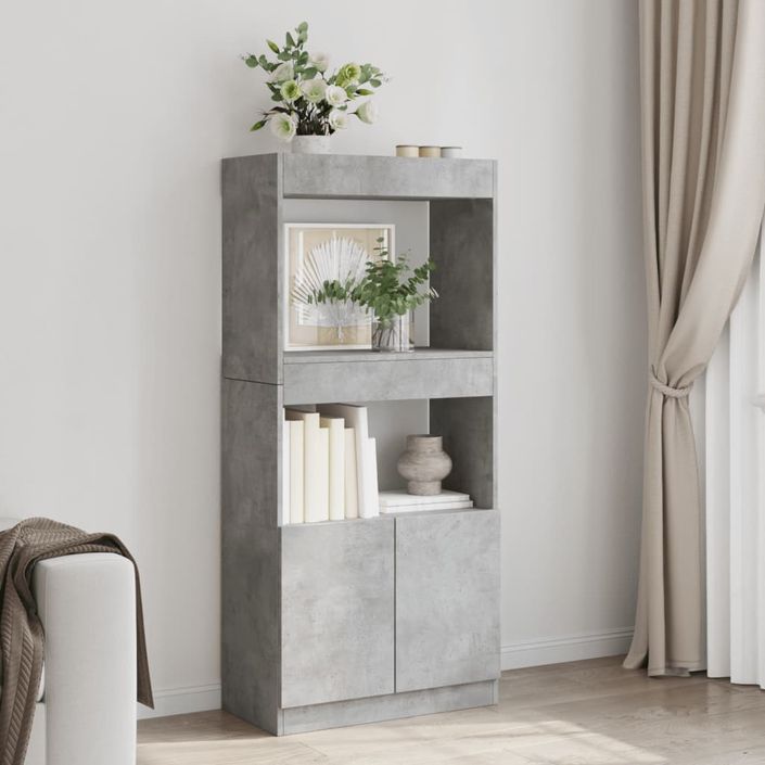 Buffet haut gris béton 63x33x140 cm bois d'ingénierie - Photo n°3