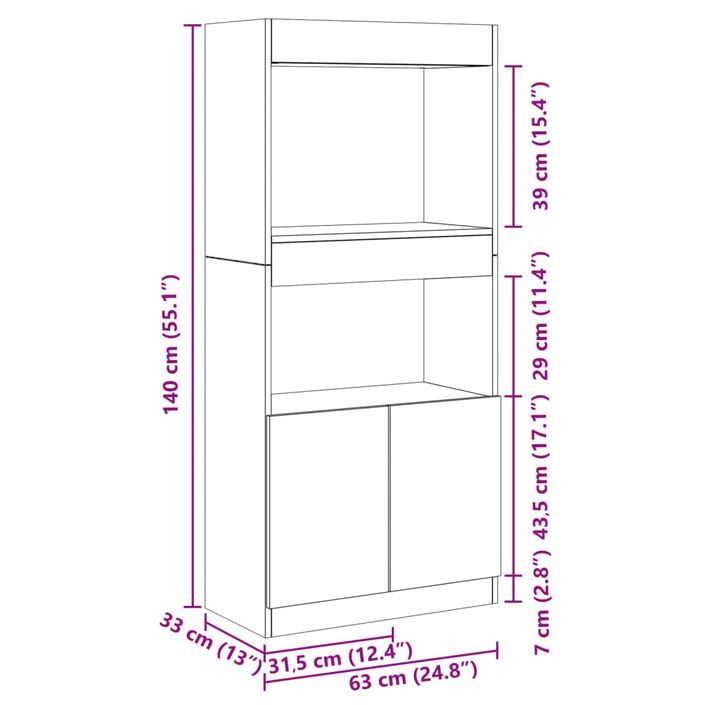 Buffet haut gris béton 63x33x140 cm bois d'ingénierie - Photo n°12