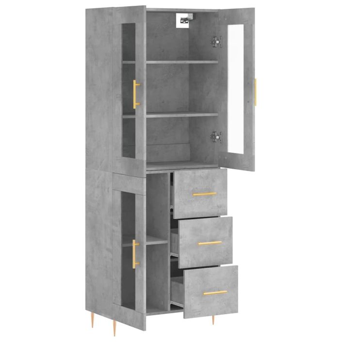 Buffet haut Gris béton 69,5x34x180 cm Bois d'ingénierie - Photo n°4