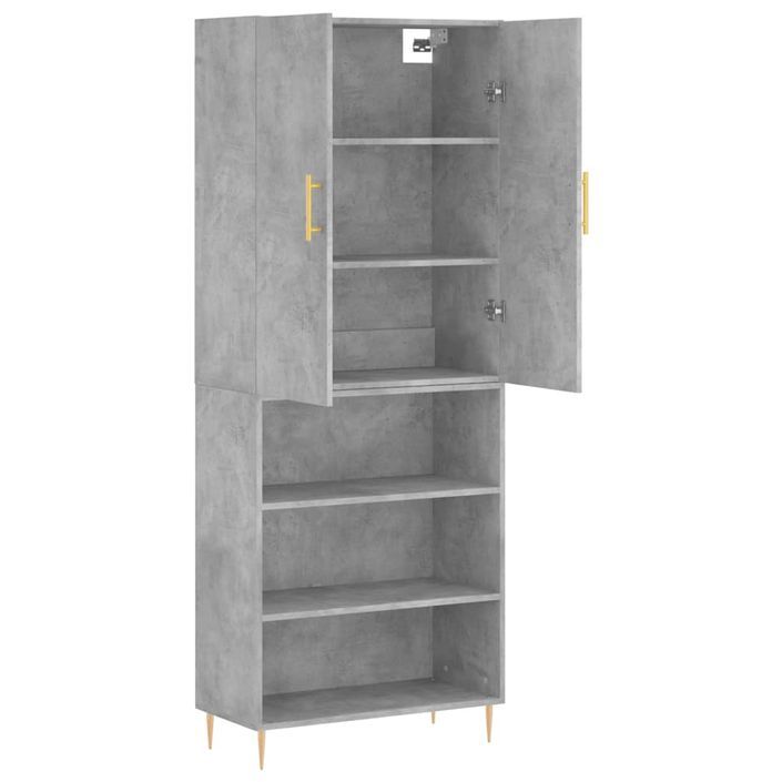 Buffet haut Gris béton 69,5x34x180 cm Bois d'ingénierie - Photo n°4