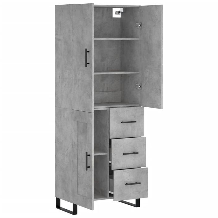 Buffet haut Gris béton 69,5x34x180 cm Bois d'ingénierie - Photo n°4