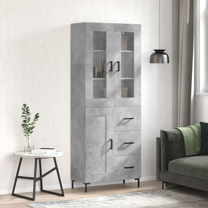 Buffet haut Gris béton 69,5x34x180 cm Bois d'ingénierie - Photo n°2