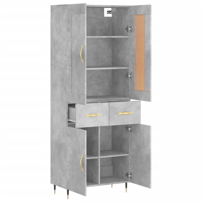 Buffet haut Gris béton 69,5x34x180 cm Bois d'ingénierie - Photo n°4