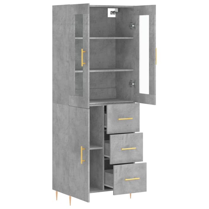 Buffet haut Gris béton 69,5x34x180 cm Bois d'ingénierie - Photo n°4