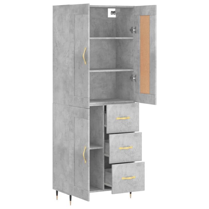 Buffet haut Gris béton 69,5x34x180 cm Bois d'ingénierie - Photo n°4