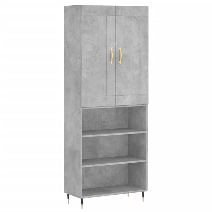 Buffet haut Gris béton 69,5x34x180 cm Bois d'ingénierie - Photo n°1