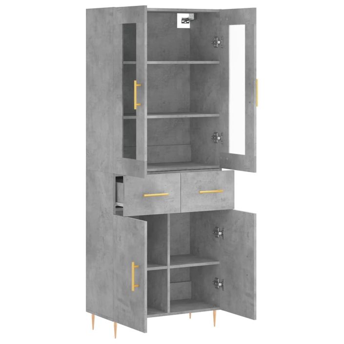 Buffet haut Gris béton 69,5x34x180 cm Bois d'ingénierie - Photo n°4