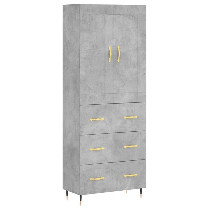 Buffet haut Gris béton 69,5x34x180 cm Bois d'ingénierie - Photo n°1