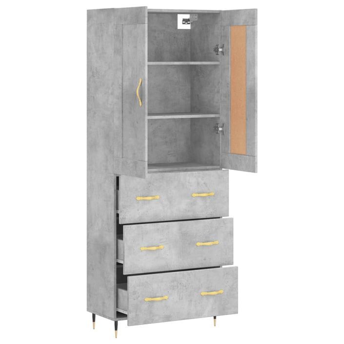 Buffet haut Gris béton 69,5x34x180 cm Bois d'ingénierie - Photo n°4