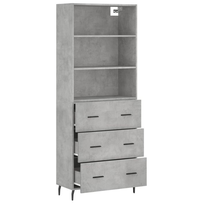 Buffet haut Gris béton 69,5x34x180 cm Bois d'ingénierie - Photo n°4