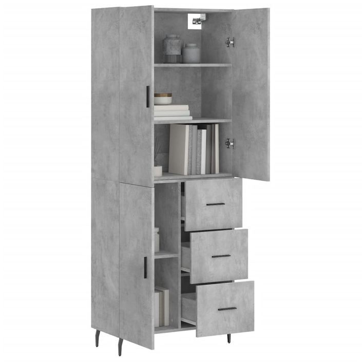 Buffet haut Gris béton 69,5x34x180 cm Bois d'ingénierie - Photo n°3