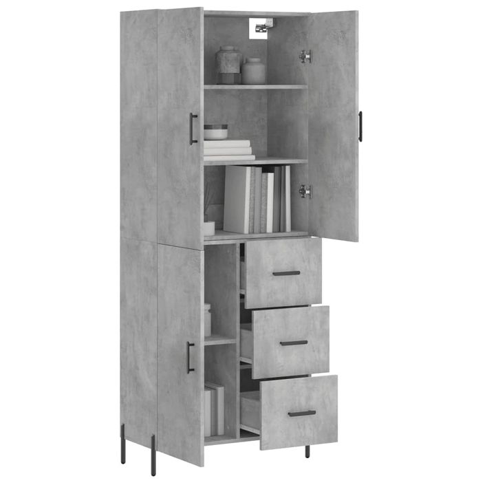 Buffet haut Gris béton 69,5x34x180 cm Bois d'ingénierie - Photo n°3