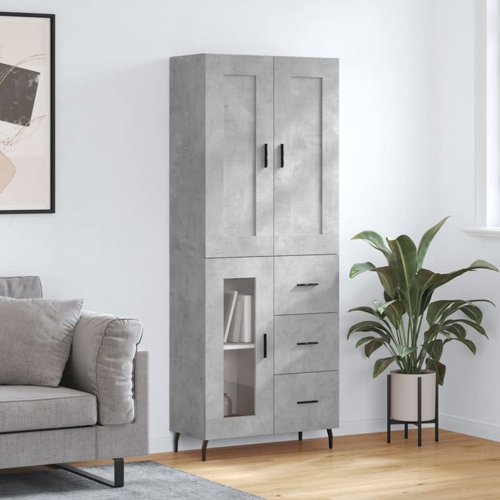 Buffet haut Gris béton 69,5x34x180 cm Bois d'ingénierie - Photo n°2