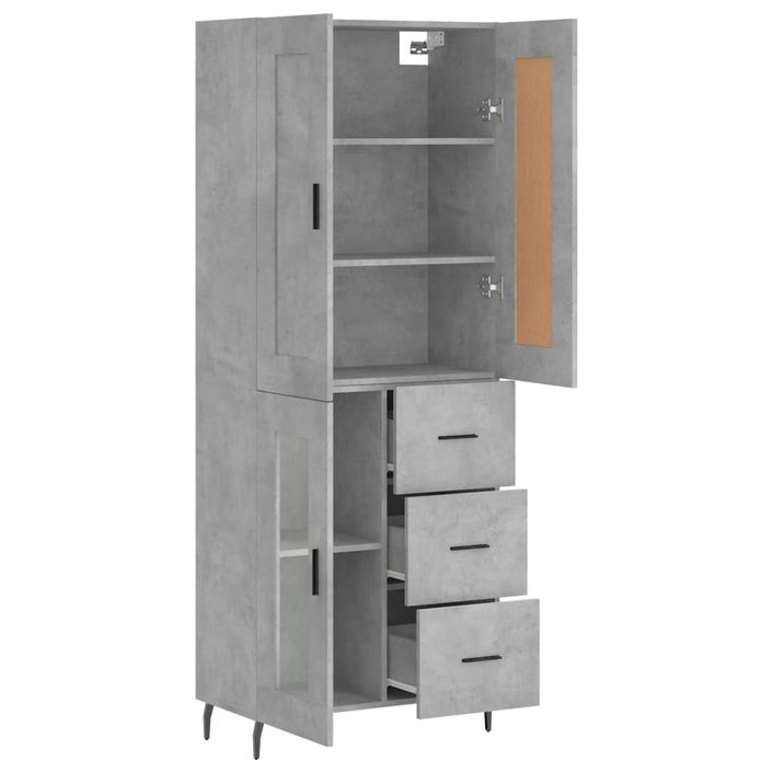 Buffet haut Gris béton 69,5x34x180 cm Bois d'ingénierie - Photo n°4