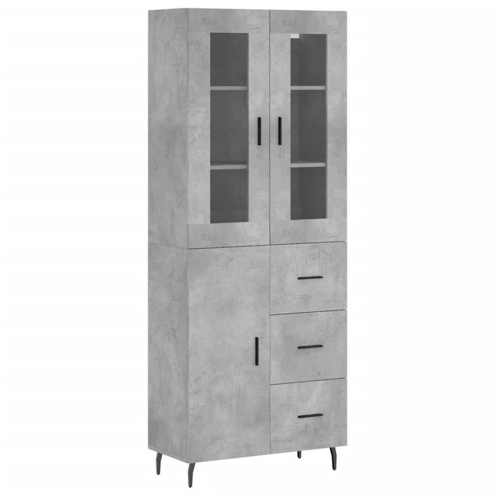 Buffet haut Gris béton 69,5x34x180 cm Bois d'ingénierie - Photo n°1