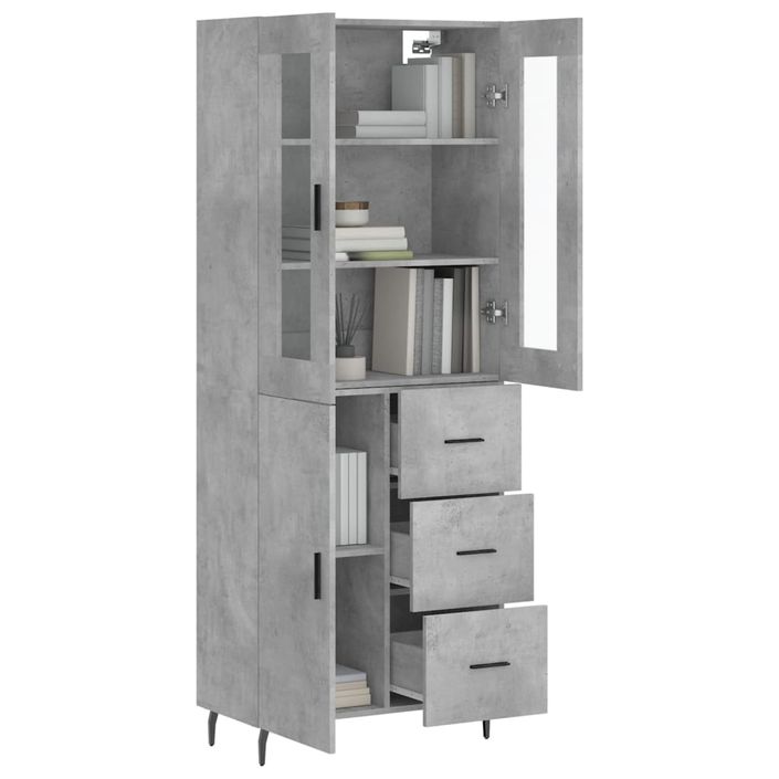 Buffet haut Gris béton 69,5x34x180 cm Bois d'ingénierie - Photo n°3