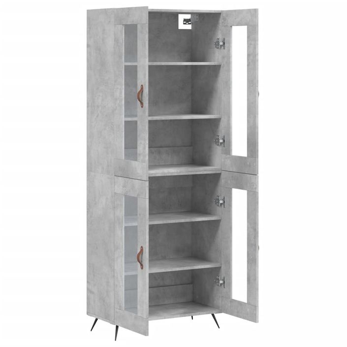 Buffet haut Gris béton 69,5x34x180 cm Bois d'ingénierie - Photo n°4