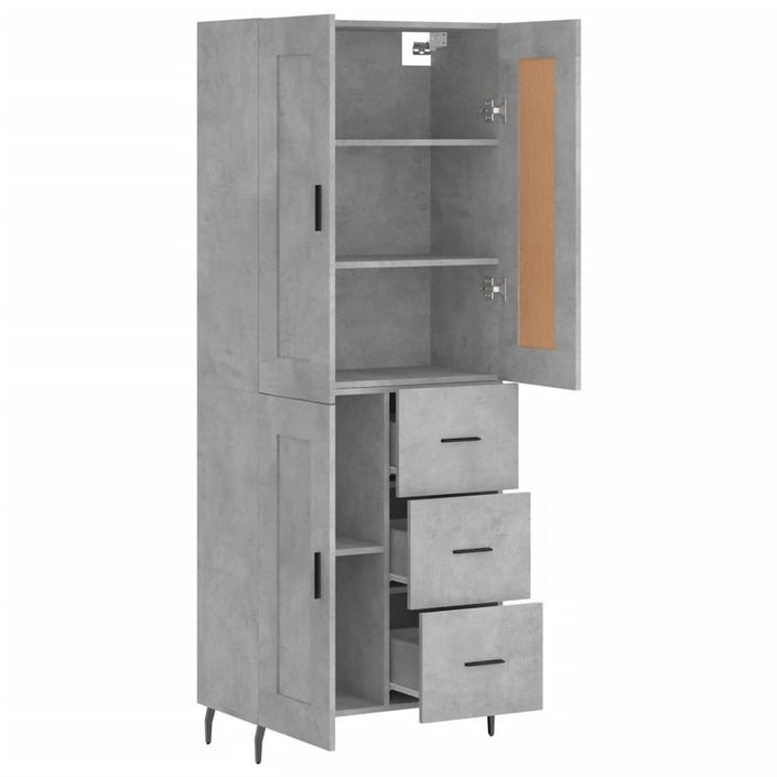 Buffet haut Gris béton 69,5x34x180 cm Bois d'ingénierie - Photo n°4