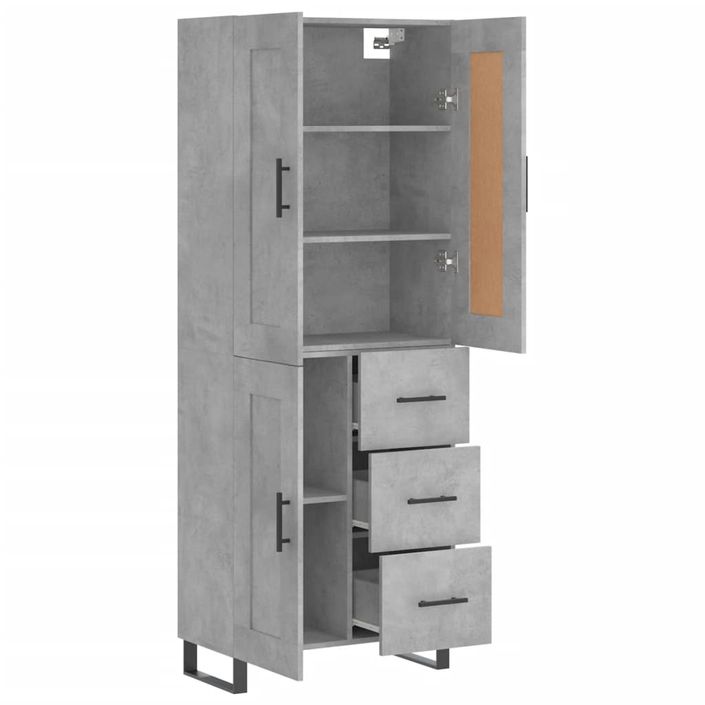 Buffet haut Gris béton 69,5x34x180 cm Bois d'ingénierie - Photo n°4