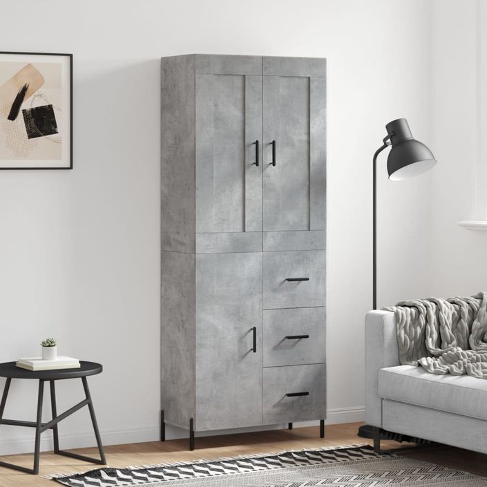 Buffet haut Gris béton 69,5x34x180 cm Bois d'ingénierie - Photo n°2