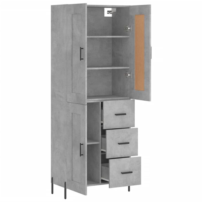 Buffet haut Gris béton 69,5x34x180 cm Bois d'ingénierie - Photo n°4