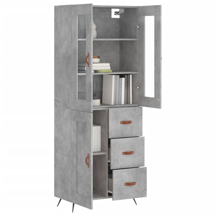 Buffet haut Gris béton 69,5x34x180 cm Bois d'ingénierie - Photo n°3