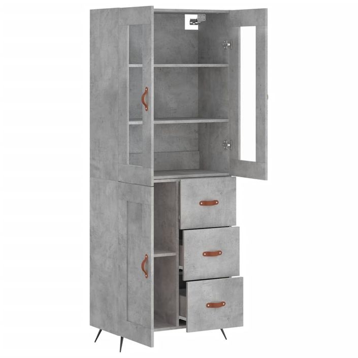 Buffet haut Gris béton 69,5x34x180 cm Bois d'ingénierie - Photo n°4