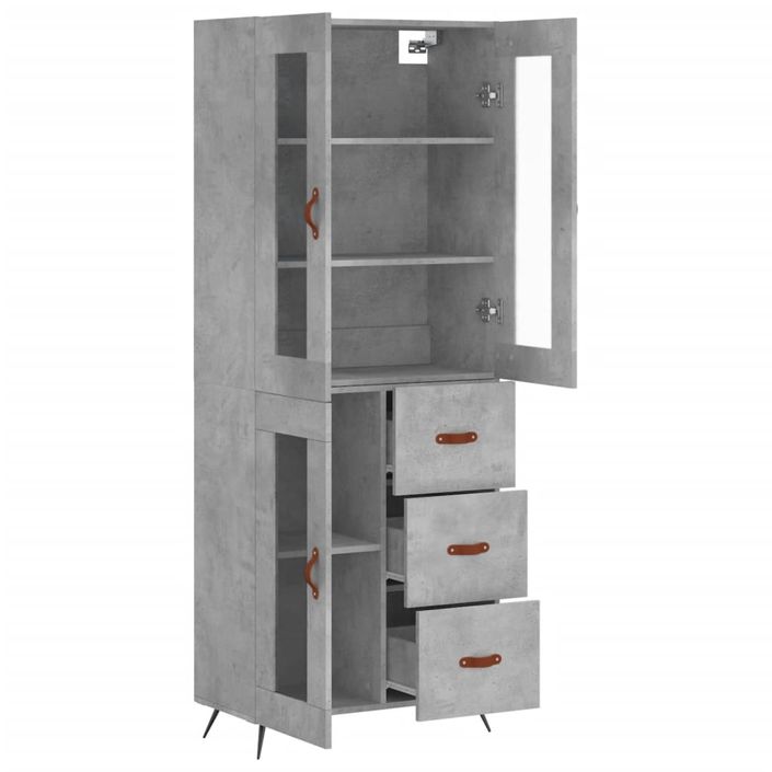 Buffet haut Gris béton 69,5x34x180 cm Bois d'ingénierie - Photo n°4