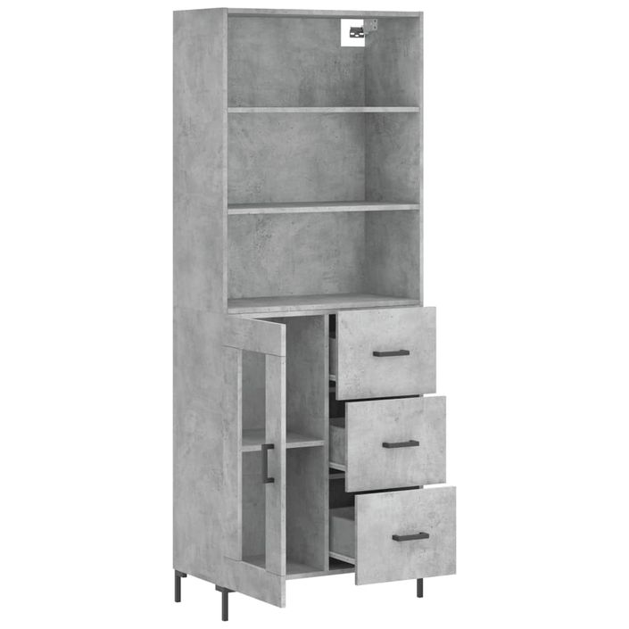 Buffet haut Gris béton 69,5x34x180 cm Bois d'ingénierie - Photo n°4