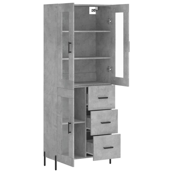 Buffet haut Gris béton 69,5x34x180 cm Bois d'ingénierie - Photo n°4