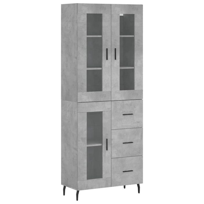 Buffet haut Gris béton 69,5x34x180 cm Bois d'ingénierie - Photo n°1