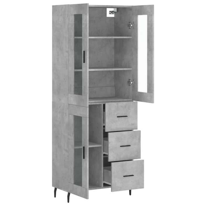 Buffet haut Gris béton 69,5x34x180 cm Bois d'ingénierie - Photo n°4