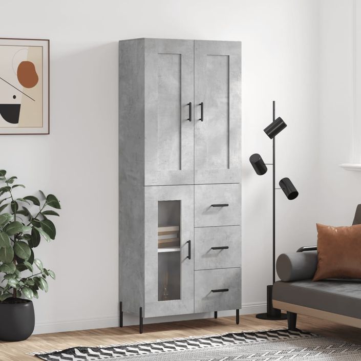 Buffet haut Gris béton 69,5x34x180 cm Bois d'ingénierie - Photo n°2