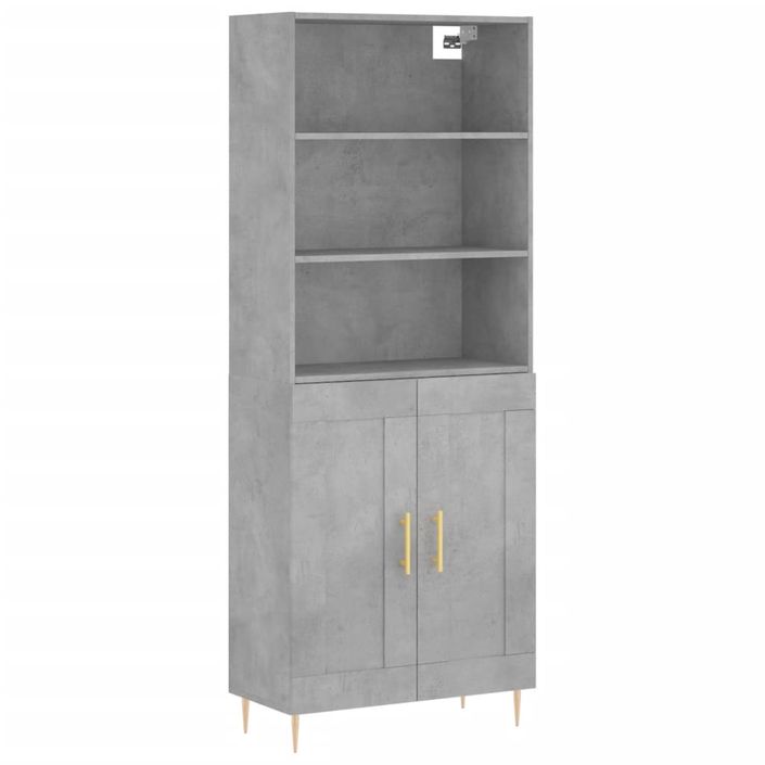 Buffet haut Gris béton 69,5x34x180 cm Bois d'ingénierie - Photo n°1