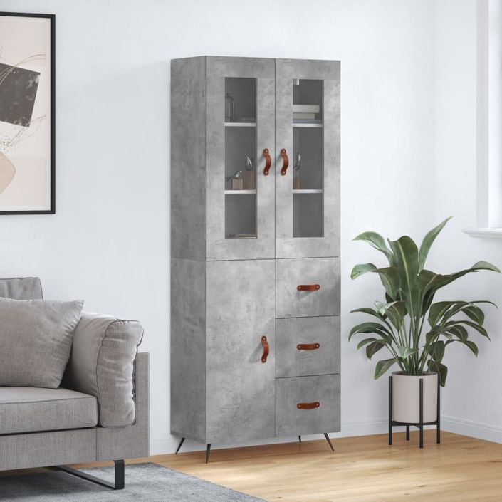 Buffet haut Gris béton 69,5x34x180 cm Bois d'ingénierie - Photo n°2