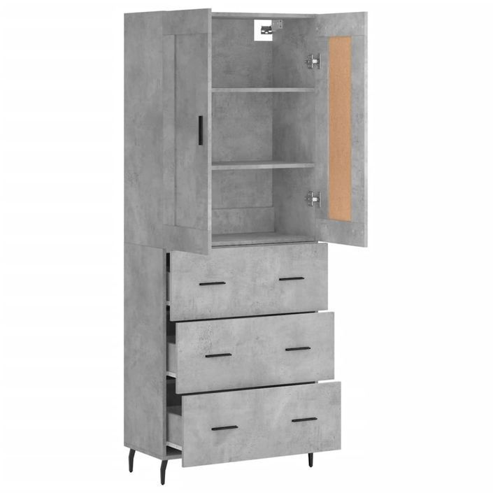 Buffet haut Gris béton 69,5x34x180 cm Bois d'ingénierie - Photo n°4