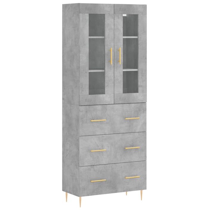 Buffet haut Gris béton 69,5x34x180 cm Bois d'ingénierie - Photo n°1