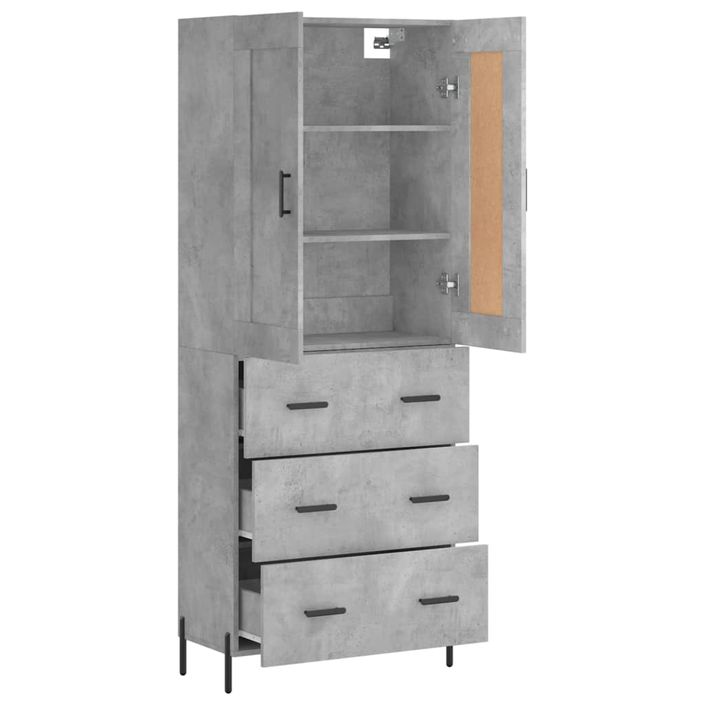 Buffet haut Gris béton 69,5x34x180 cm Bois d'ingénierie - Photo n°4